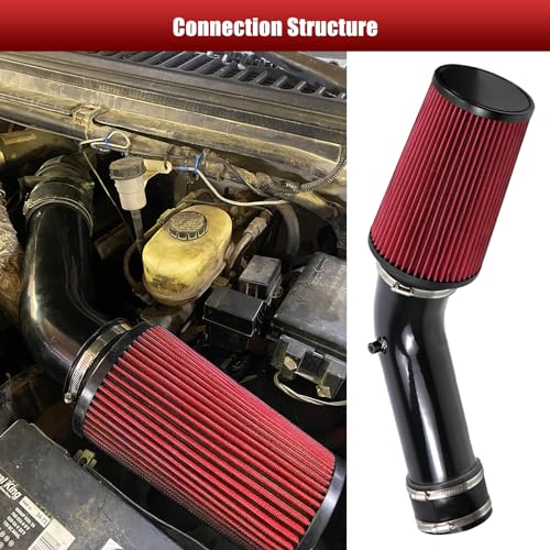 RULLINE 4" Air Intake System Air Intake Pipe with Oiled Filter Compatible with Ford F250 F350 F450 7.3L Powerstroke Diesel 1999.5-2003 Red - Image 4