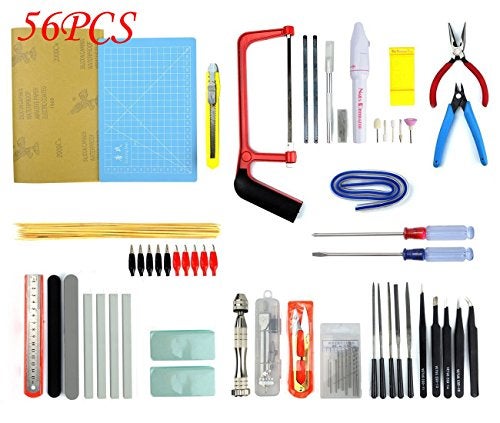 BXQINLENX Professional 56 PCS Model Tools Kit Modeler Basic Tools Craft Set Hobby Building Tools Kit for Gundam Car Model Building Repairing and Fixing(H) - Image 1