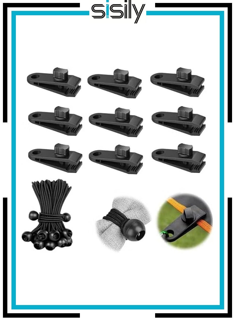 Sisily Tent Tarp Clips Set Lock Grip Heavy Duty Clamps Bungees Cords Awning Clamp for Camping Cover Black - Image 1