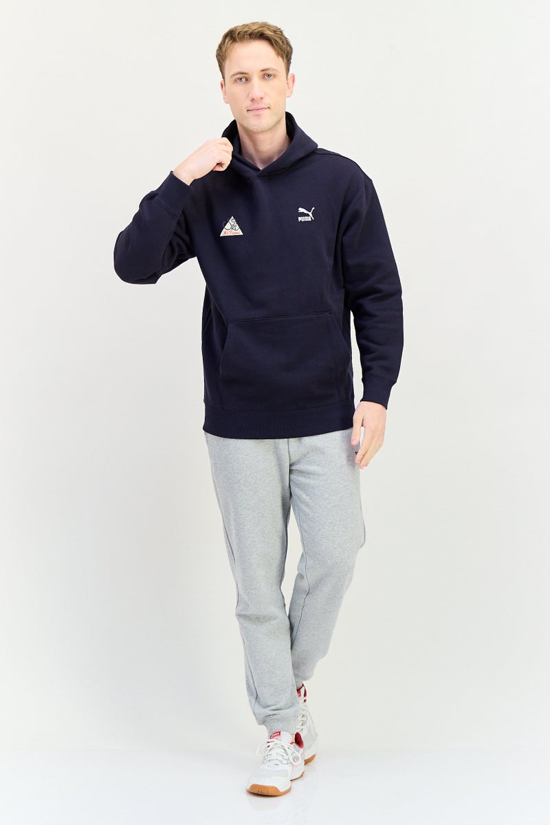 PUMA هودي خارجي بأكمام طويلة للرجال بتصميم عادي، أزرق داكن - Image 4
