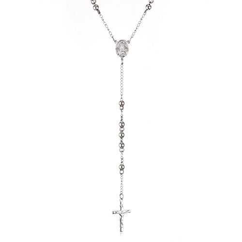 COTTVOTT Stainless Steel 6mm Beads Rosary Catholic Necklace Holy Medal & Crucifix 32inch(Steel) - Image 3