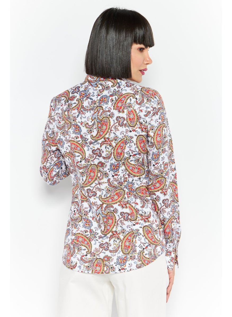 Jones New York - Women Spread Collar Long Sleeve Paisley Print Shirts, White Combo - Image 1