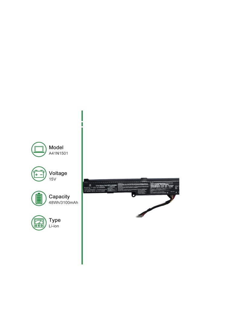 Terabyte A41N1501 Battery 15V 48Wh Replacement for ASUS ROG G752VW GL752VL GL752VW N752VW N552V N552VX N752V Series A41LK9H L41LK2H 0B110-00360000 0B110-00360100 - Image 2