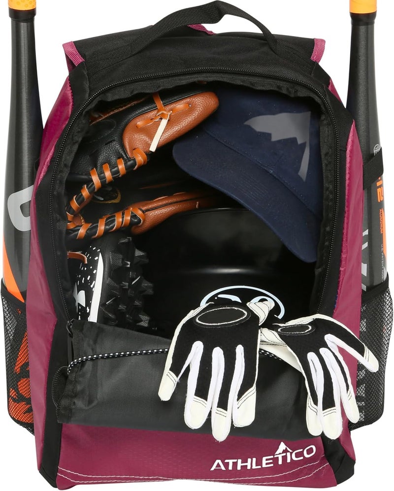 Athletico Youth Baseball Bag - Bat Backpack for Baseball, T-Ball & Softball Equipment & Gear | Holds Bat, Helmet, Glove | Fence Hook - Image 3