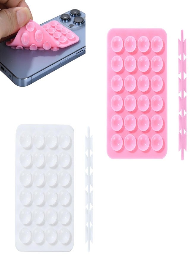Zittop 2 Pack Double Sided Silicone Suction Cup Phone Case Mount, Non Slip Phone Accessories, Hands-Free Strong Grip Silicon Phone Holder for Selfies and Videos (White Pink) - Image 1