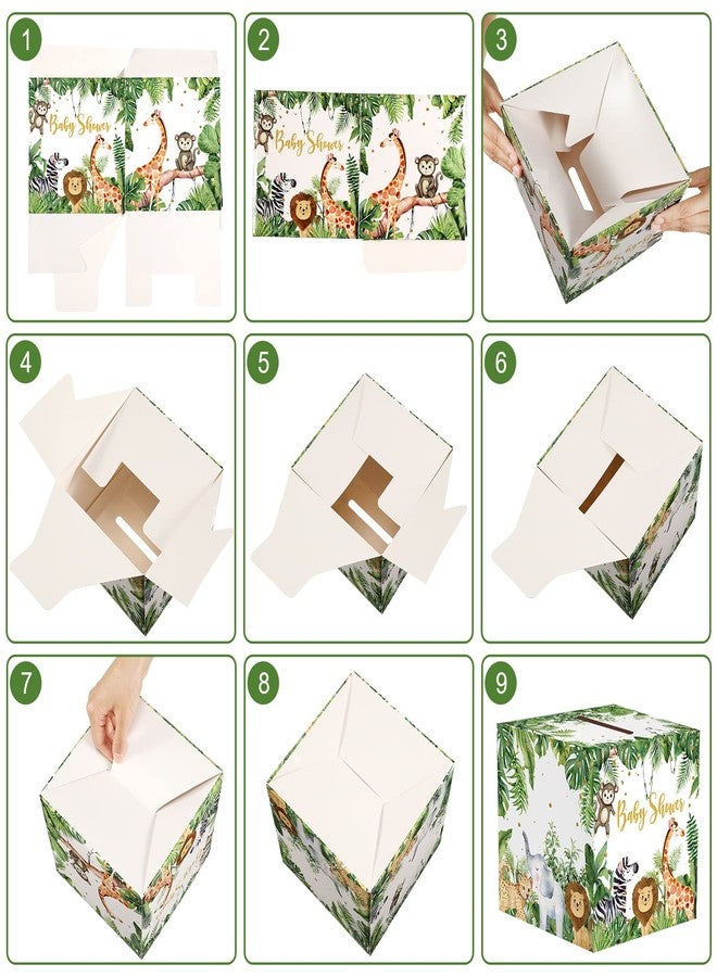 Marspark 51 Pieces Woodland Baby Shower Card Box and Advice Cards, Diaper Raffle Game Box Tickets, Animals Safari Creatures Party Decorations for Baby Shower, Birthday, Gender Reveal (Jungle Animal Theme) - Image 4