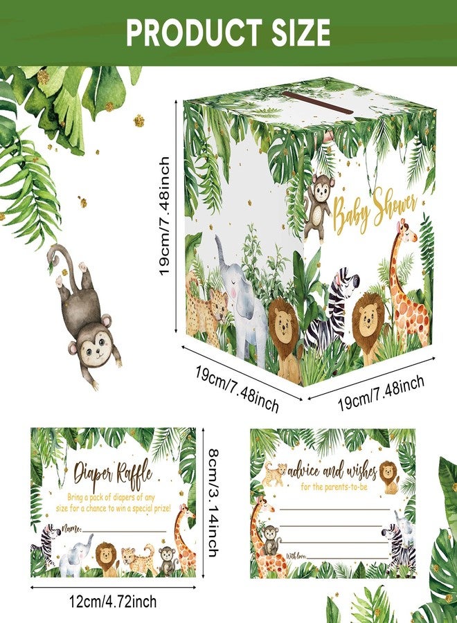 Marspark 51 Pieces Woodland Baby Shower Card Box and Advice Cards, Diaper Raffle Game Box Tickets, Animals Safari Creatures Party Decorations for Baby Shower, Birthday, Gender Reveal (Jungle Animal Theme) - Image 3