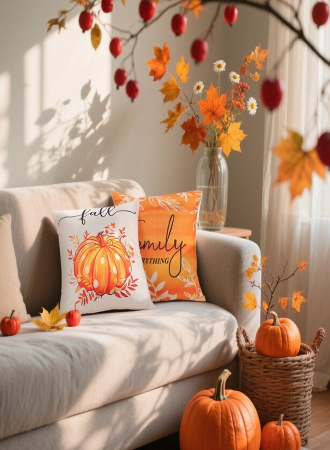 Hongsome Fall Decorations for Home-Throw Pillow Covers 18x18in Set of 4,Pumpkin Linen Pillow Case for Thanksgiving Couch Autumn Holiday Outdoor Burnt Orange White Decor - Image 5