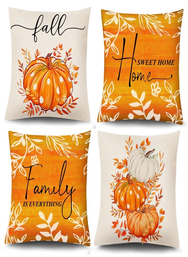 Hongsome Fall Decorations for Home-Throw Pillow Covers 18x18in Set of 4,Pumpkin Linen Pillow Case for Thanksgiving Couch Autumn Holiday Outdoor Burnt Orange White Decor - Image 1