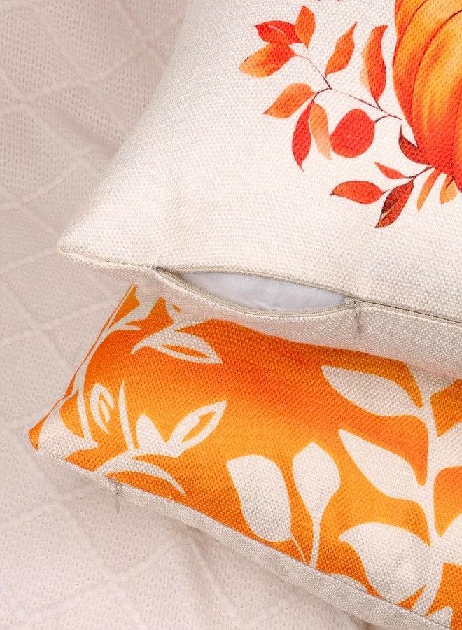 Hongsome Fall Decorations for Home-Throw Pillow Covers 18x18in Set of 4,Pumpkin Linen Pillow Case for Thanksgiving Couch Autumn Holiday Outdoor Burnt Orange White Decor - Image 3