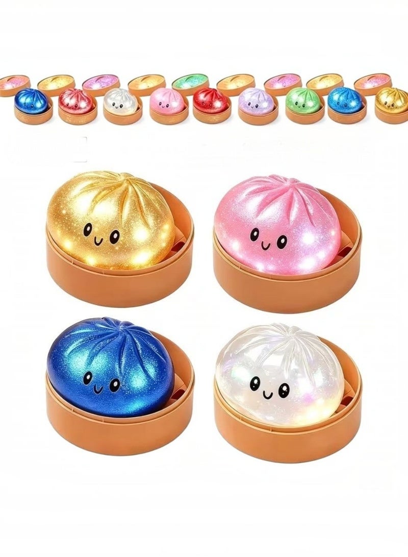 squishy Glitter Dumpling Squishy Fidget Toy with Steamer Box, TPR Stress Relief -Multicolour 1pcs - Image 1