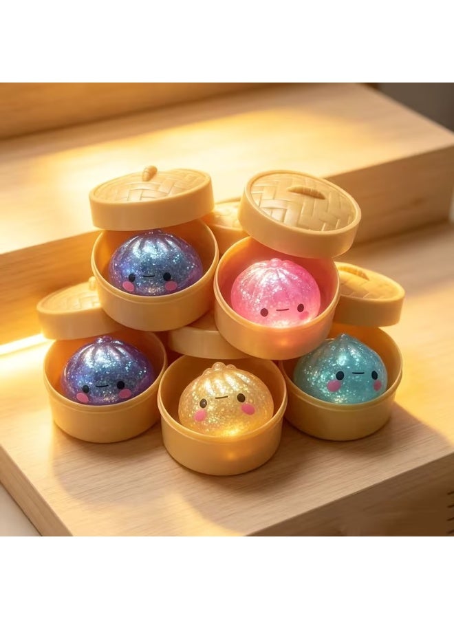squishy Glitter Dumpling Squishy Fidget Toy with Steamer Box, TPR Stress Relief -Multicolour 1pcs - Image 2