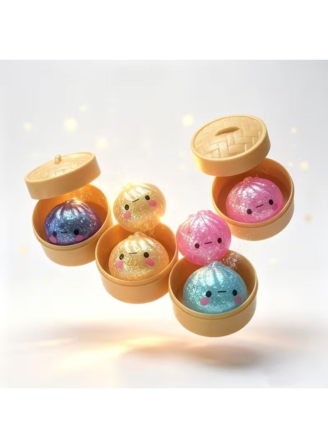 squishy Glitter Dumpling Squishy Fidget Toy with Steamer Box, TPR Stress Relief -Multicolour 1pcs - Image 3
