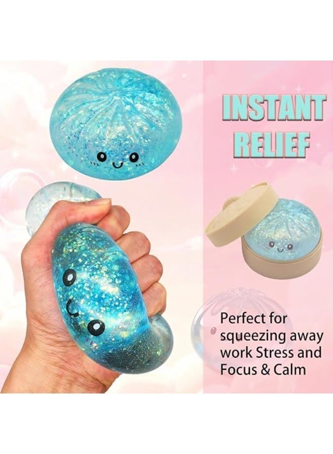 squishy Glitter Dumpling Squishy Fidget Toy with Steamer Box, TPR Stress Relief -Multicolour 1pcs - Image 5