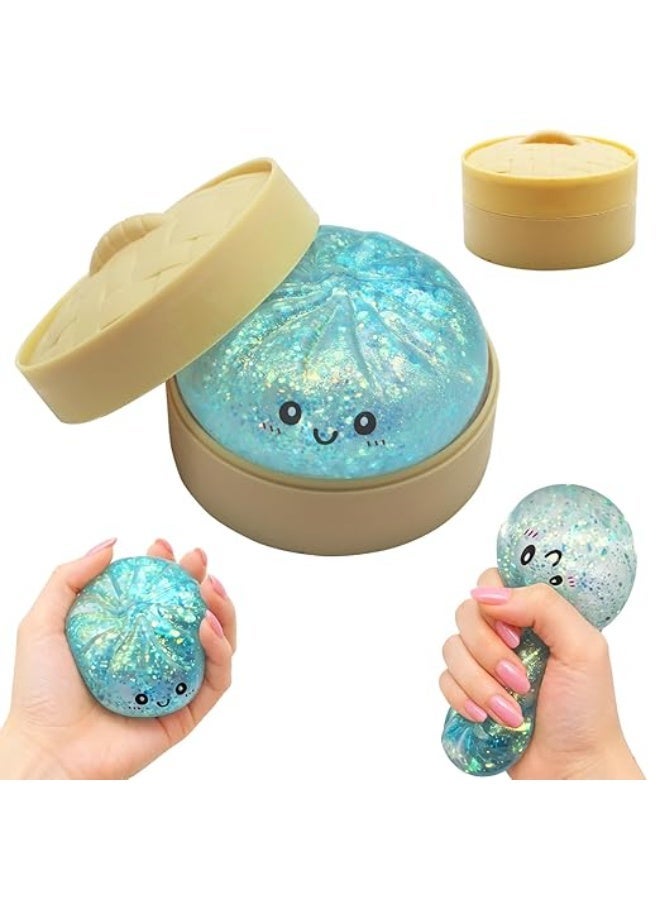 squishy Glitter Dumpling Squishy Fidget Toy with Steamer Box, TPR Stress Relief -Multicolour 1pcs - Image 4