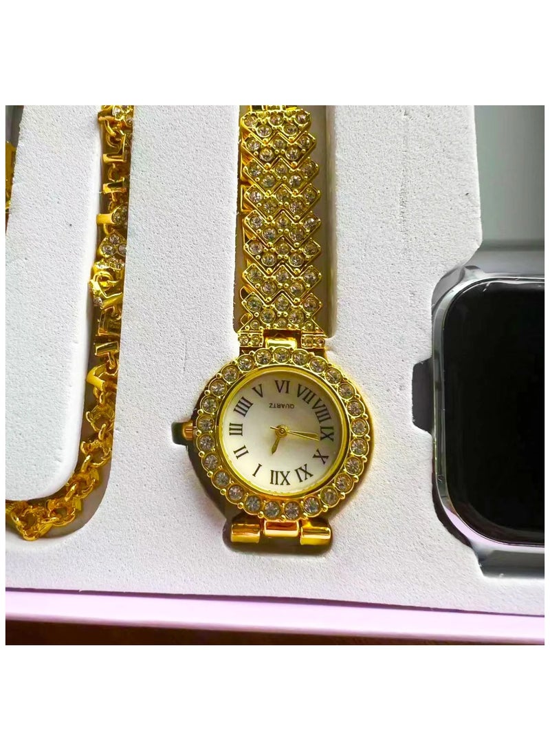 6 IN1 Smart Watch A58 Series Supports Bluetooth Call Ultra Long Endurance Sleep Monitoring + Additional Women's Diamond Set Small Gold Watch Necklace Ring Earrings Bracelet Set Gift Box  - Image 4