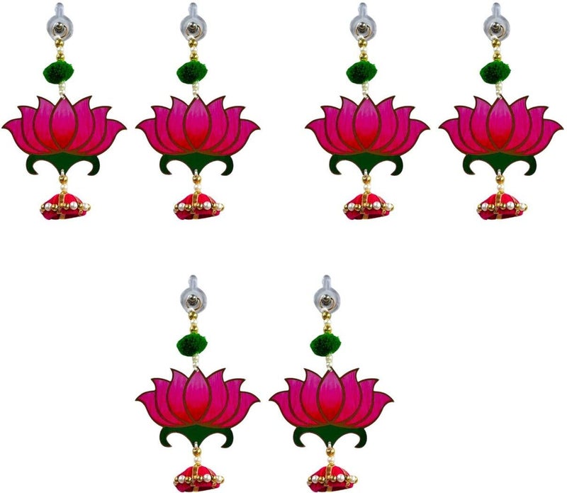 TodFod Smaran Lotus Door Wall Hanging Latkan Set of 6 for Decoration Traditional Handmade Thoranam for Diwali Festival Pooja Wedding Home and Office Wall Decoration Door Simple Pink Lotus Hangings  - Image 1