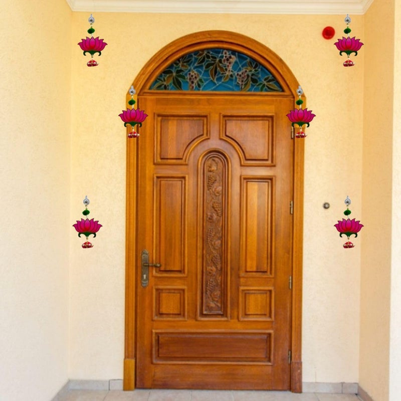 TodFod Smaran Lotus Door Wall Hanging Latkan Set of 6 for Decoration Traditional Handmade Thoranam for Diwali Festival Pooja Wedding Home and Office Wall Decoration Door Simple Pink Lotus Hangings  - Image 2