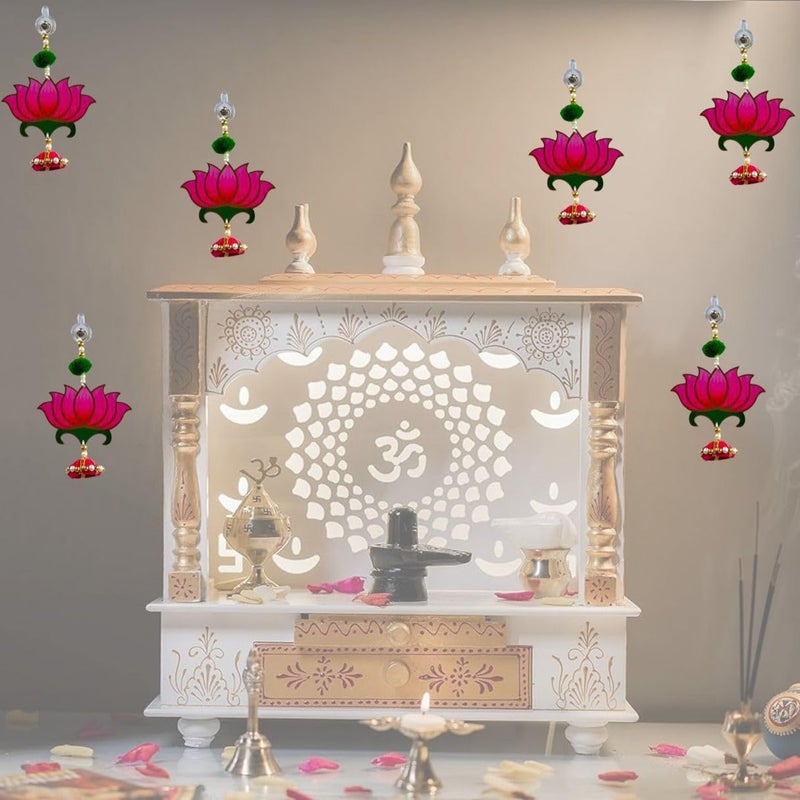 TodFod Smaran Lotus Door Wall Hanging Latkan Set of 6 for Decoration Traditional Handmade Thoranam for Diwali Festival Pooja Wedding Home and Office Wall Decoration Door Simple Pink Lotus Hangings  - Image 3