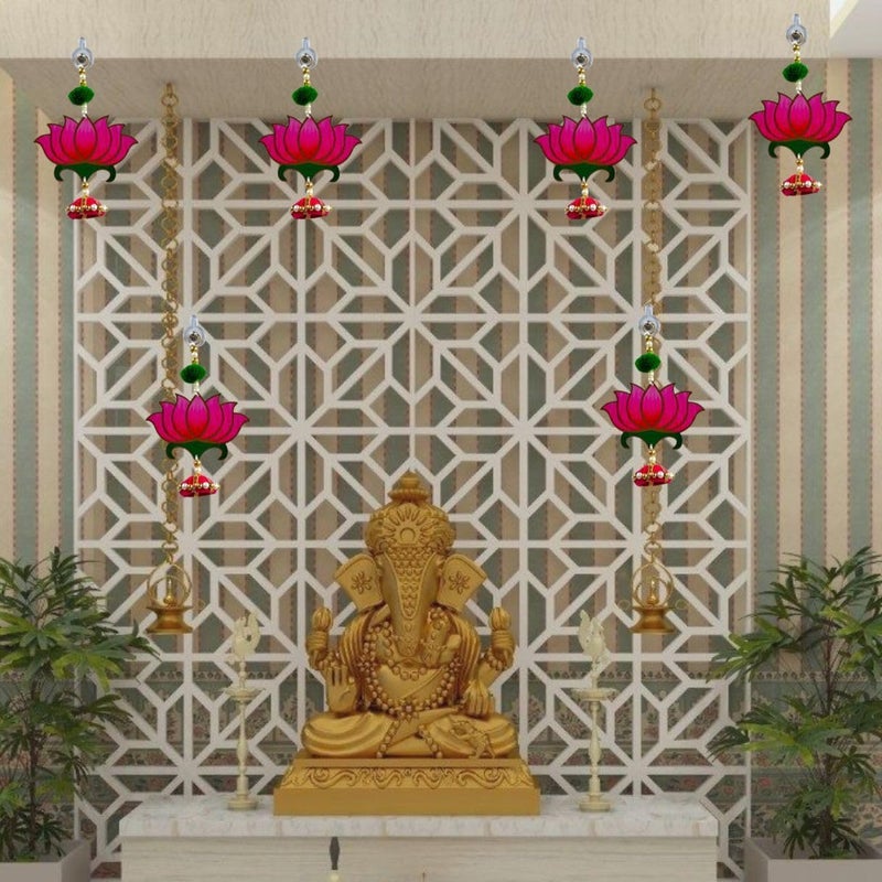 TodFod Smaran Lotus Door Wall Hanging Latkan Set of 6 for Decoration Traditional Handmade Thoranam for Diwali Festival Pooja Wedding Home and Office Wall Decoration Door Simple Pink Lotus Hangings  - Image 4