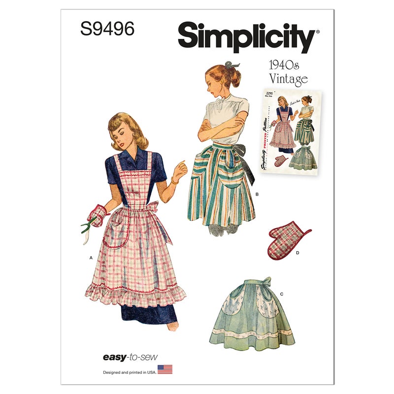 Simplicity SS9496OS Misses' Vintage Apron Sewing Pattern Kit, Code S9496, One Size - Image 1