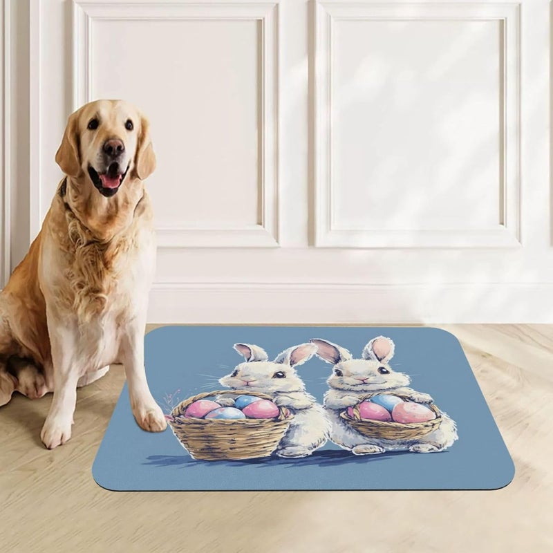 Pet Feeding Mat Easter Spring Summer Bunny Cute Eggs Flowers Rabbit T Dog Food Mat for Food Water No Stains Quick Dry Dispenser Cat Bowl Mats for Messy Drinkers 18X12In - Image 1