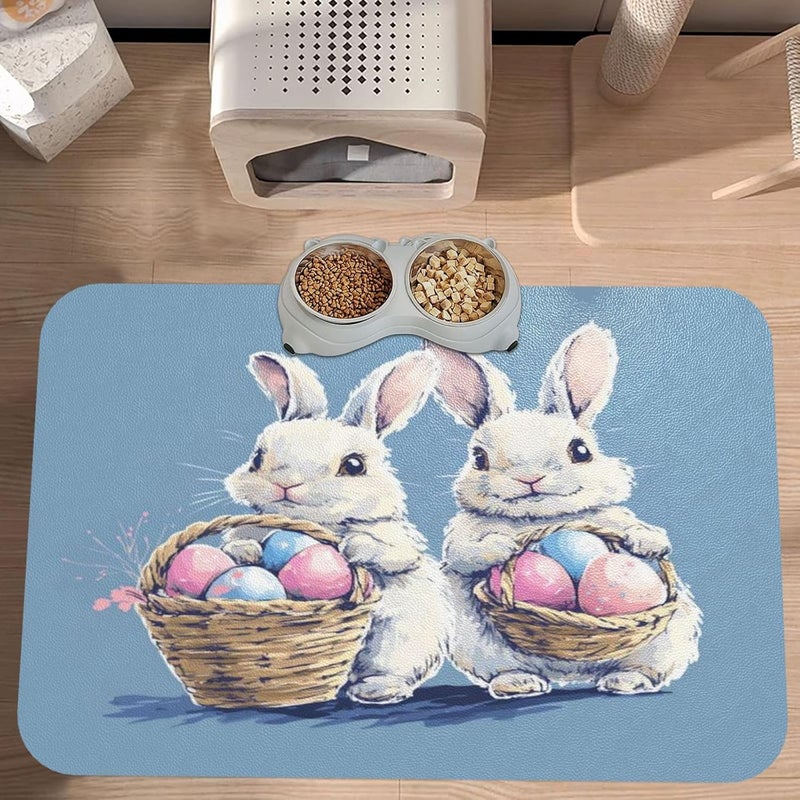 Pet Feeding Mat Easter Spring Summer Bunny Cute Eggs Flowers Rabbit T Dog Food Mat for Food Water No Stains Quick Dry Dispenser Cat Bowl Mats for Messy Drinkers 18X12In - Image 2