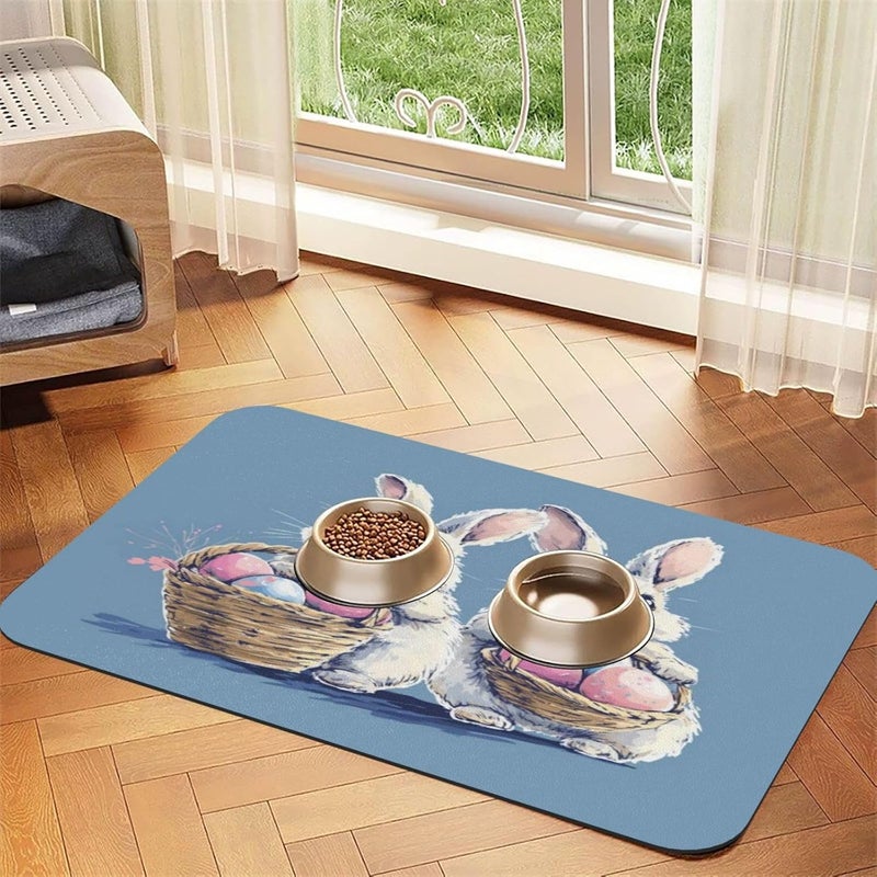 Pet Feeding Mat Easter Spring Summer Bunny Cute Eggs Flowers Rabbit T Dog Food Mat for Food Water No Stains Quick Dry Dispenser Cat Bowl Mats for Messy Drinkers 18X12In - Image 3