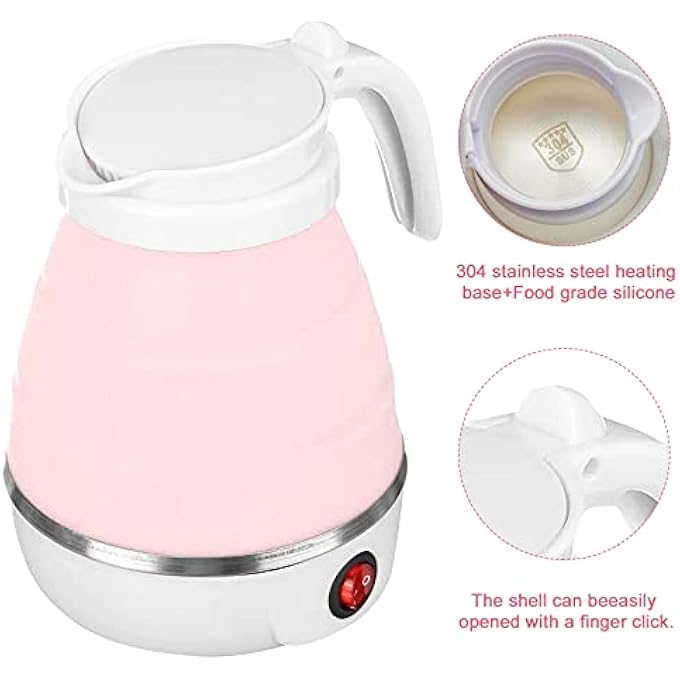 WingFly Portable Folding Electric Kettle  Fast Boiling Foldable Food Grade Silicone Dry Protection Separable Power Cord For Travel Hiking Camping And Indoor Pink - Image 4