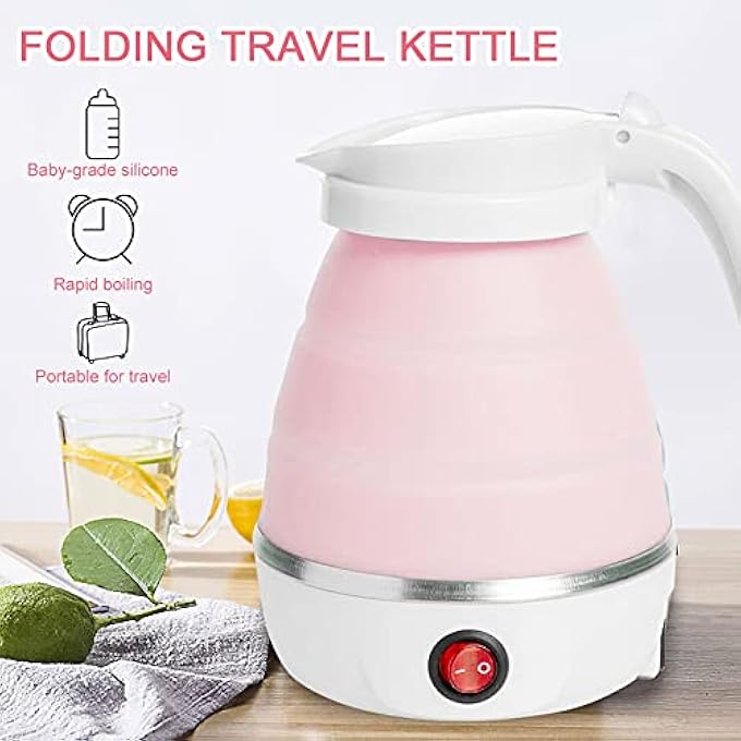 WingFly Portable Folding Electric Kettle  Fast Boiling Foldable Food Grade Silicone Dry Protection Separable Power Cord For Travel Hiking Camping And Indoor Pink - Image 5