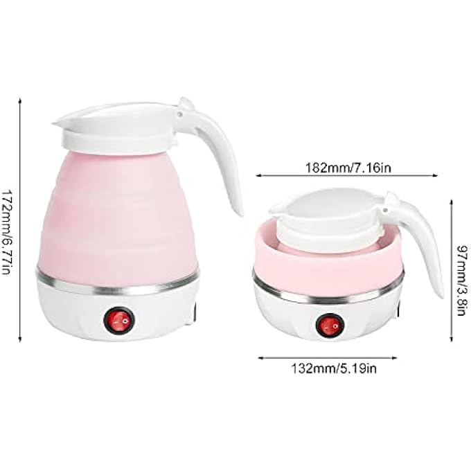 WingFly Portable Folding Electric Kettle  Fast Boiling Foldable Food Grade Silicone Dry Protection Separable Power Cord For Travel Hiking Camping And Indoor Pink - Image 3
