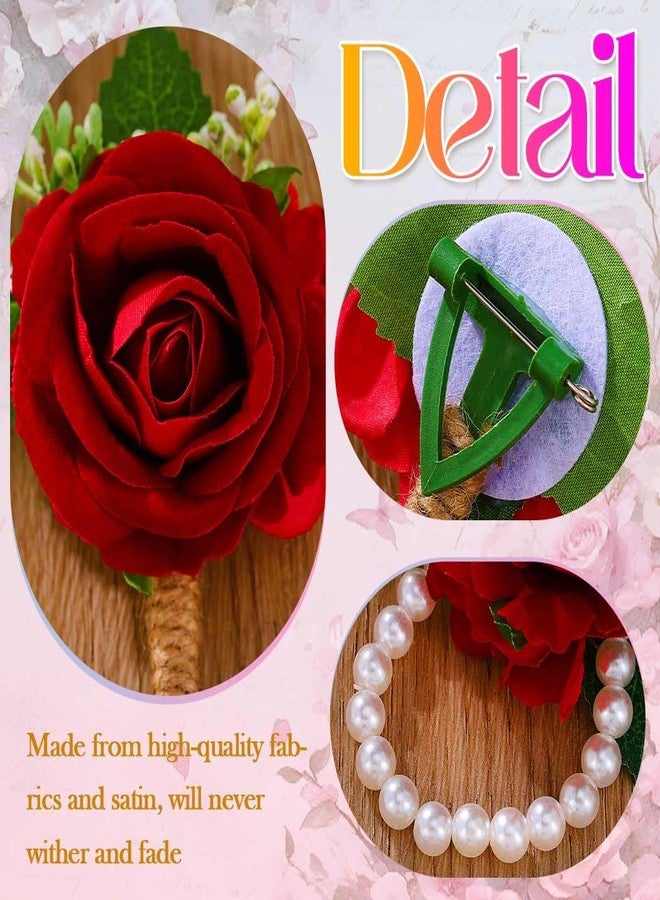 Latious Rose Wrist Corsage and Boutonniere Set Flower Corsage Wristlet for Wedding Prom (Red) - Image 5