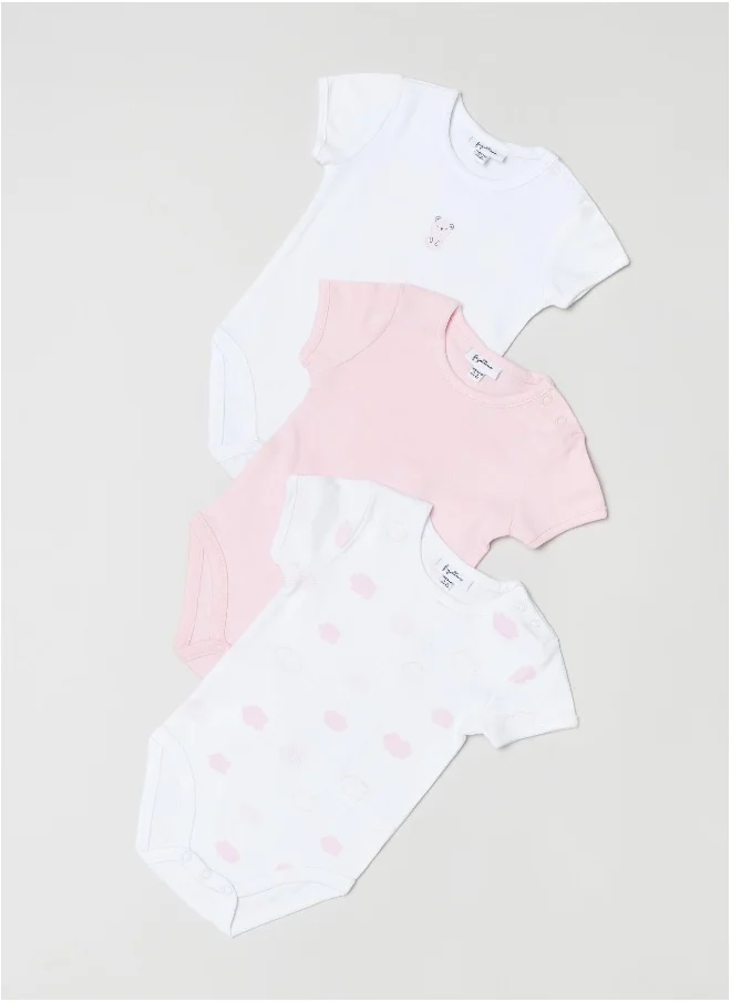 او في اس Ovs Three-Pack Cotton Bodysuits With Clouds Print