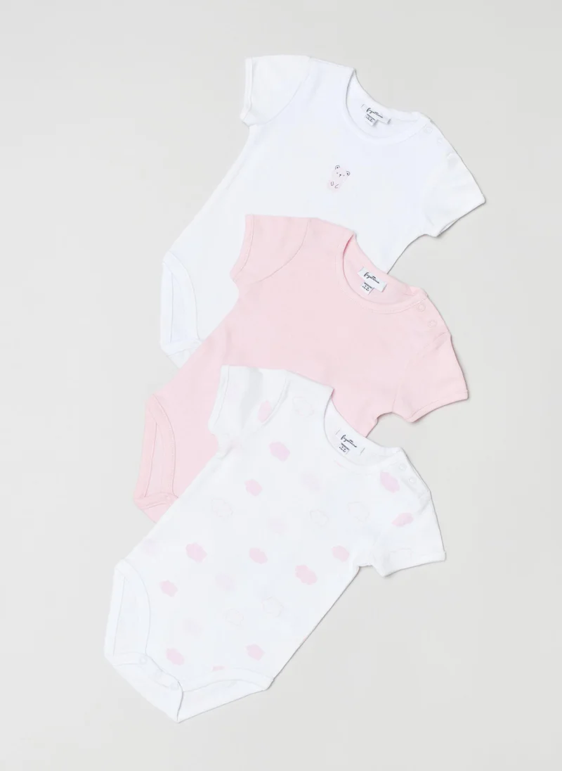 او في اس Ovs Three-Pack Cotton Bodysuits With Clouds Print