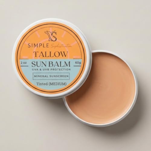 Simple Sophistication Tallow Sun Balm- with grassfed beef tallow, castor oil, zinc oxide | Mineral Sunscreen | Natural, Organic | Reef Safe, Ocean Friendly | Spf 30 - suitable for sensitive skin (2 oz) (Medium) - Image 1