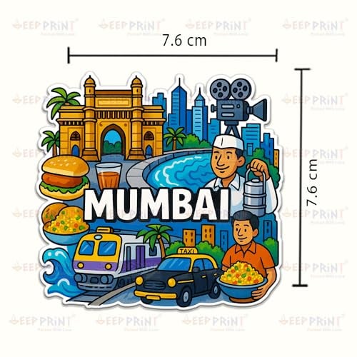 Deep Print Acrylic Fridge Magnet – Indian States Theme | 7.6x7.6 cm | Sparkle Finish | Decorative Souvenir Magnet for Fridge (Multiple State Variants) (Mumbai) - Image 2
