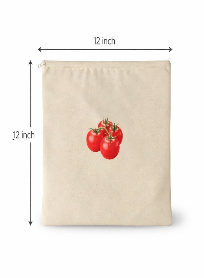 Devera Reusable Cotton Vegetable Bags for Fridge 12x12 Inch, Washable Breathable Cloth Storage Bags for Refrigerator with Zipper, Plastic-Free Kitchen Organizer, White (Set of 3) - Image 2