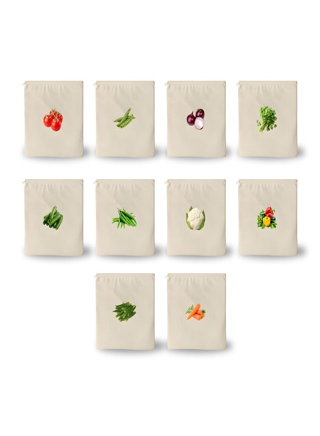 Devera Reusable Cotton Vegetable Bags for Fridge 12x12 Inch, Washable Breathable Cloth Storage Bags for Refrigerator with Zipper, Plastic-Free Kitchen Organizer, White (Set of 3) - Image 1