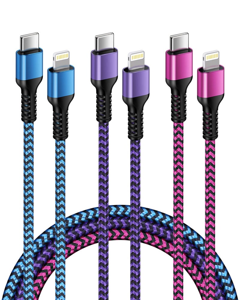 كابل شحن سريع لـ iPhone، [3 عبوات - 3/6/10 أقدام] كابل USB C إلى Lightning، معتمد من MFI، كابل شحن ومزامنة من نوع C لتوصيل الطاقة لـ iPhone 14/13/13 Pro Max/13 Mini/12 Pro/11 Pro Max/8/XR/XS - Image 1