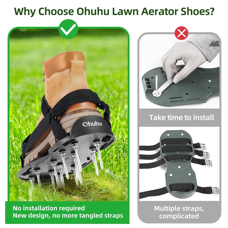 Ohuhu Lawn Aerator Shoes with Stainless Steel Shovel, Free-Installation Aerating Shoe with Hook&Loop Straps, Heavy Duty One-Size-Fits-All Spiked Aerating Sandals for Garden Grass - Image 4
