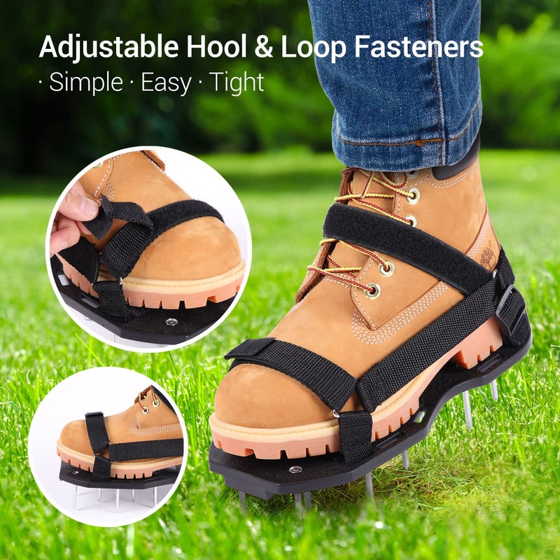 Ohuhu Lawn Aerator Shoes with Stainless Steel Shovel, Free-Installation Aerating Shoe with Hook&Loop Straps, Heavy Duty One-Size-Fits-All Spiked Aerating Sandals for Garden Grass - Image 5