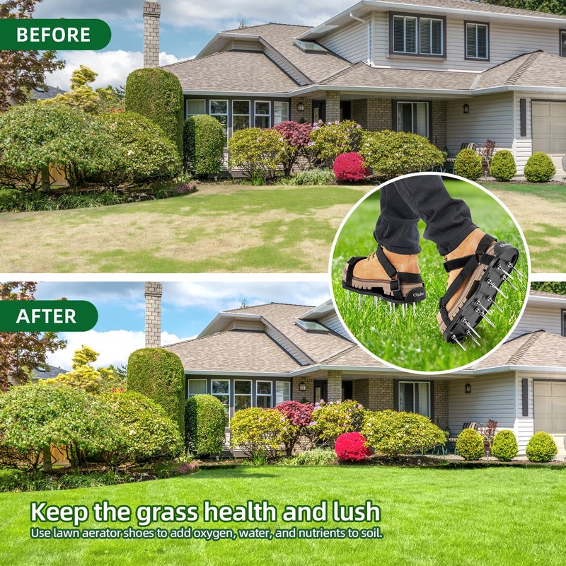 Ohuhu Lawn Aerator Shoes with Stainless Steel Shovel, Free-Installation Aerating Shoe with Hook&Loop Straps, Heavy Duty One-Size-Fits-All Spiked Aerating Sandals for Garden Grass - Image 3