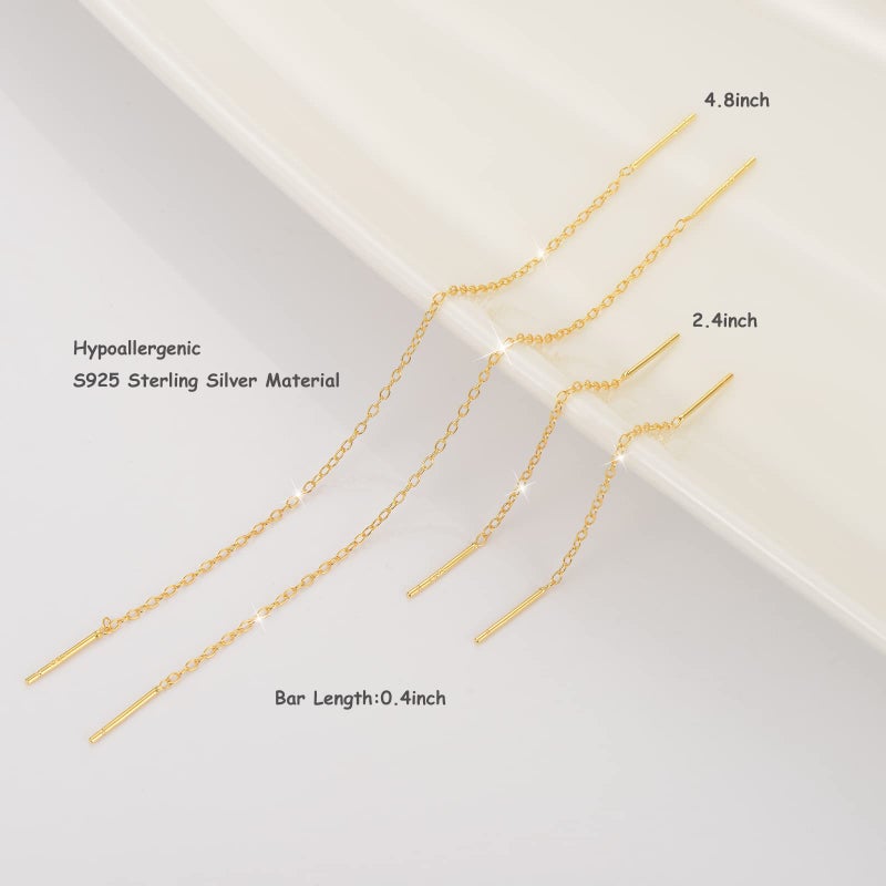 Aocelly Gold Dangle Earrings for Women Sterling Silver,Gold Threader Earrings Gold Chain Earrings Dangling Long Gold Drop Earrings Woman Dangly Dainty Gold Earrings for Women Simple 2 Pair - Image 3
