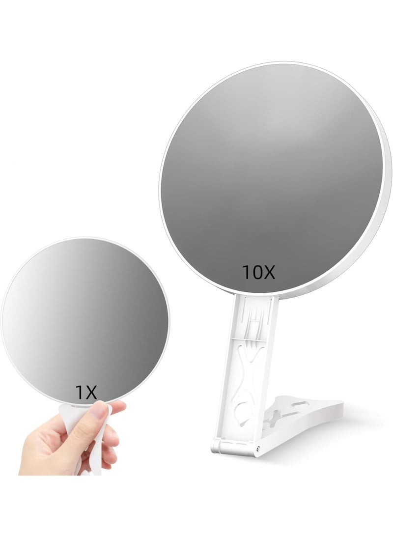 SOLARAE 10X Dual-Sided High-Definition Magnifying Mirror, Large 5.5inch Compact Travel Vanity Mirror with Expandable Stand and Handle, for Precision Makeup and Deep Skin Cleansing - Image 1