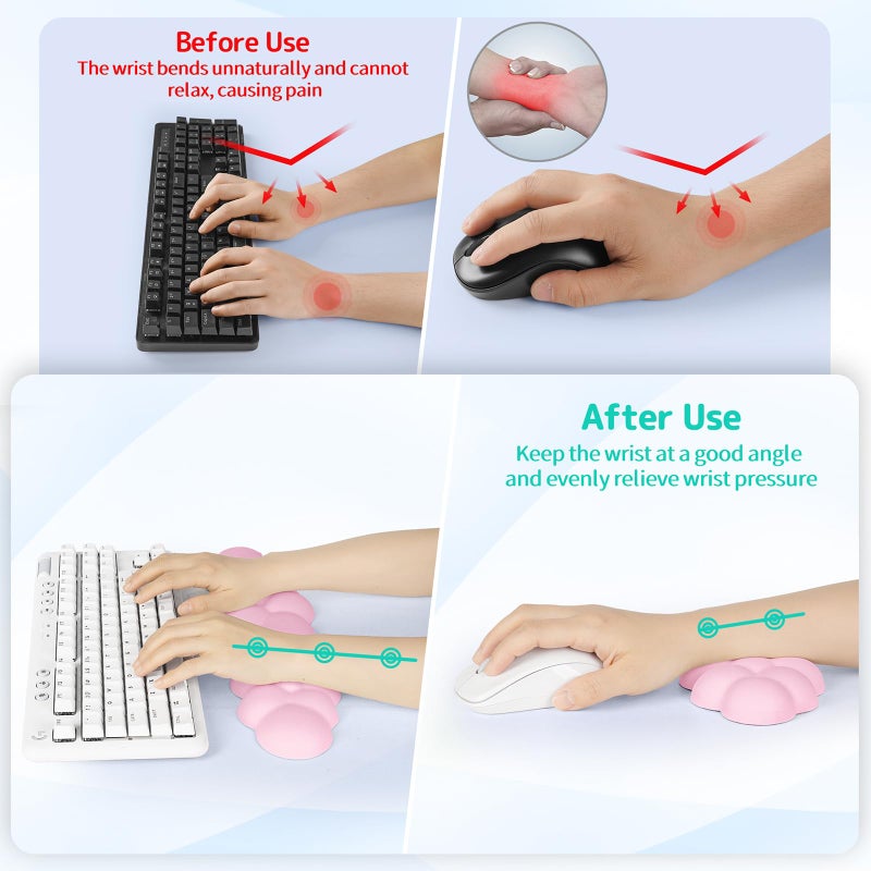 Sushret Cloud Wrist Rest Keyboard, Cloud Keyboard Wrist Pad Set with PU Leather Memory Foam, Cute Arm Rest for Palm Support, PC/Gaming Desk Accessories/Office Setup/Computer Hand Cushion - Pink - Image 3