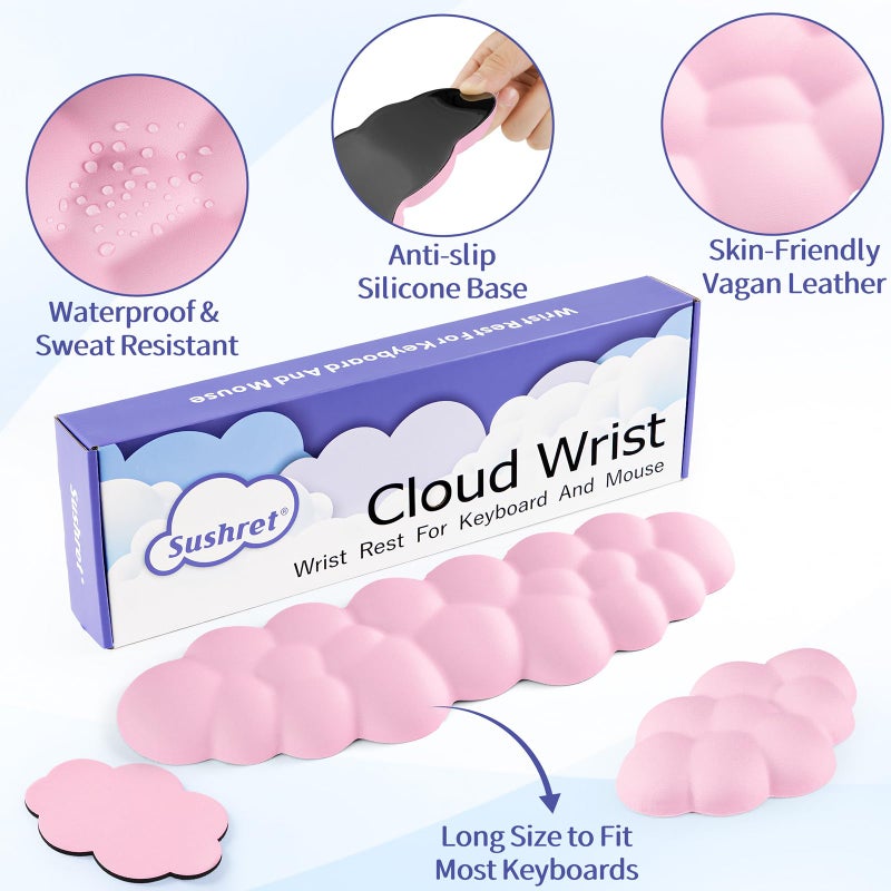 Sushret Cloud Wrist Rest Keyboard, Cloud Keyboard Wrist Pad Set with PU Leather Memory Foam, Cute Arm Rest for Palm Support, PC/Gaming Desk Accessories/Office Setup/Computer Hand Cushion - Pink - Image 5