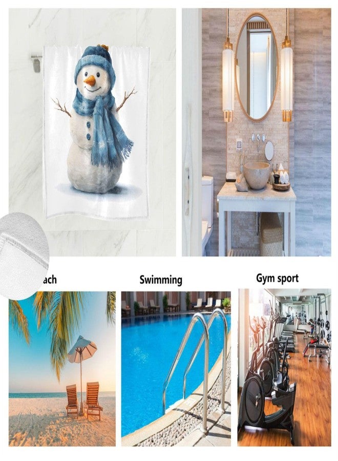Vdsrup Christmas Snowman Hand Towels Ultra Soft Winter Holiday White Towels Kitchen Fingertip Towel Washcloths Highly Absorbent SPA Gym Guest Shower Towels Xmas Bathroom Decor 16 x 30 in - Image 2