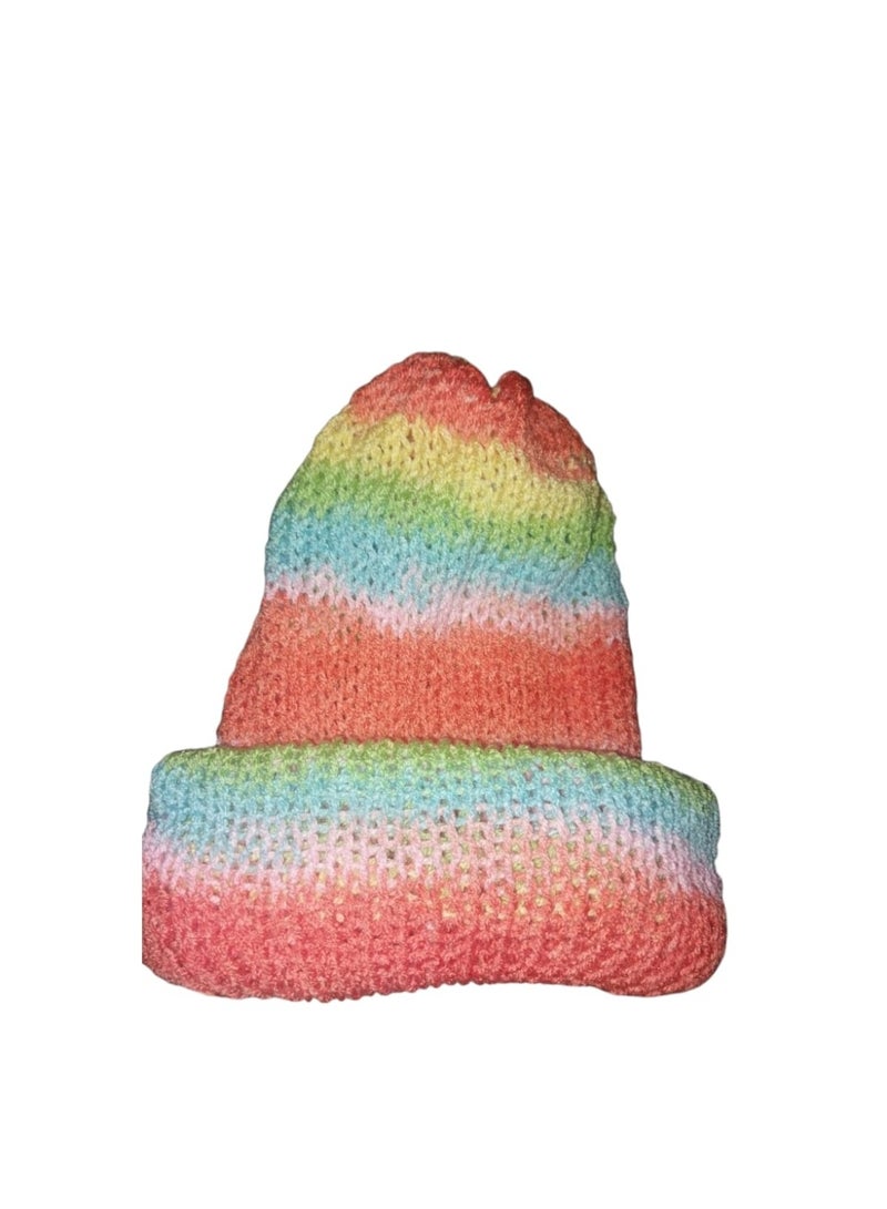 آيس كاب شتوي يدوي الصنع | قبعة صوف مزدوجة الوجه | Beanie Hat | Winter Ice Cap | تصميم فني دافئ بتدرجات لونية متعددة يمنحك إحساس التميز والدفء من أول ارتداء - Image 1