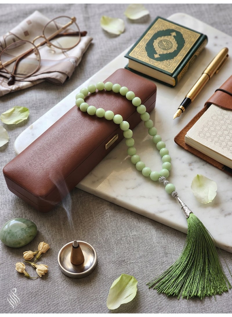 Slema Matte Light Mint Green Crystal 33 Tashiha Prayer Beads Tasbih 12mm, Muslim Misbaha Rosary with Fresh Green Tassel for Daily Dhikr & Ramadan Eid Gift - Image 5