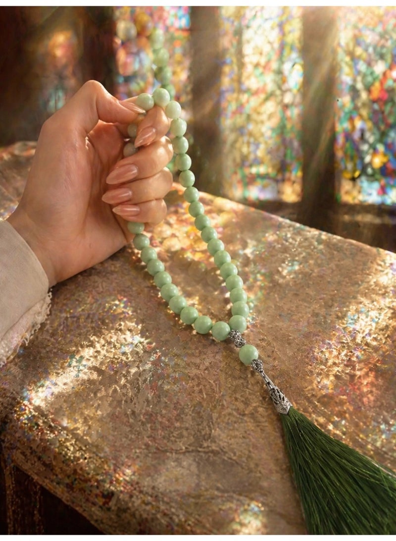Slema Matte Light Mint Green Crystal 33 Tashiha Prayer Beads Tasbih 12mm, Muslim Misbaha Rosary with Fresh Green Tassel for Daily Dhikr & Ramadan Eid Gift - Image 2